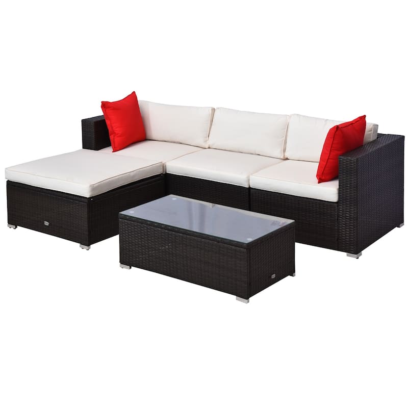 Outsunny Deluxe Outdoor Rattan Wicker 5-Piece Patio Furniture Set