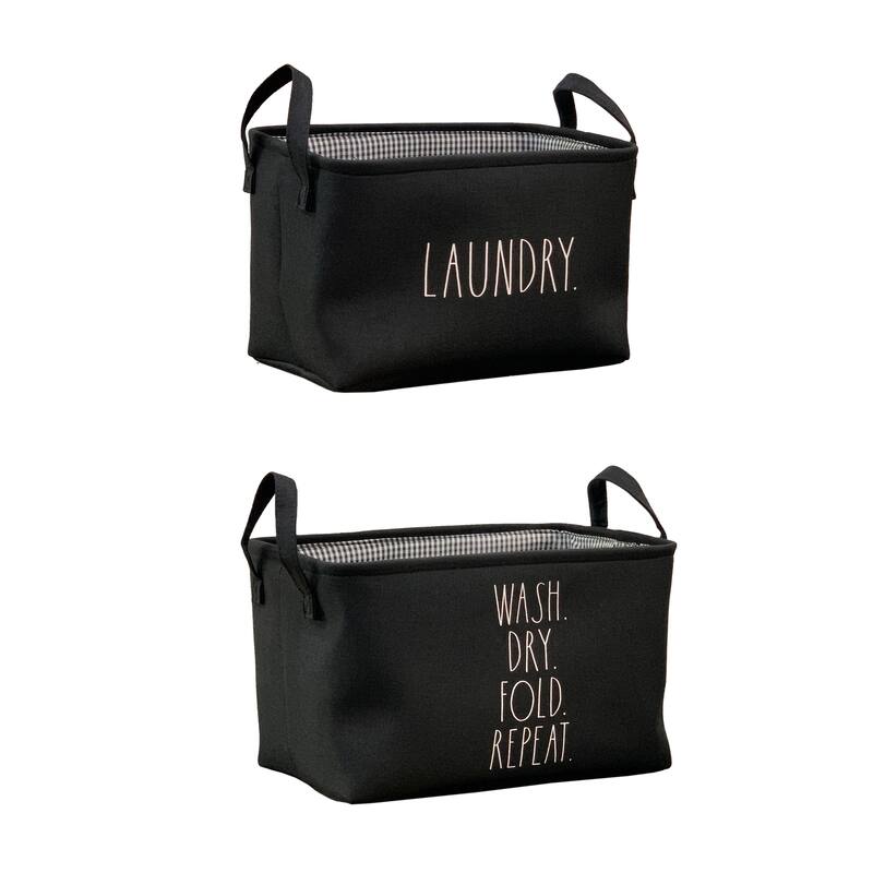 Rae Dunn Storage Set of 2 Organizing Baskets - LAUNDRY WASH DRY FOLD REPEAT