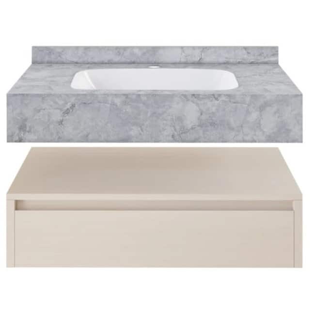 Swiss Madison SM-BV4905 Avancer 36" Wall Mounted Single Basin Vanity - White Oak / Storm Grey