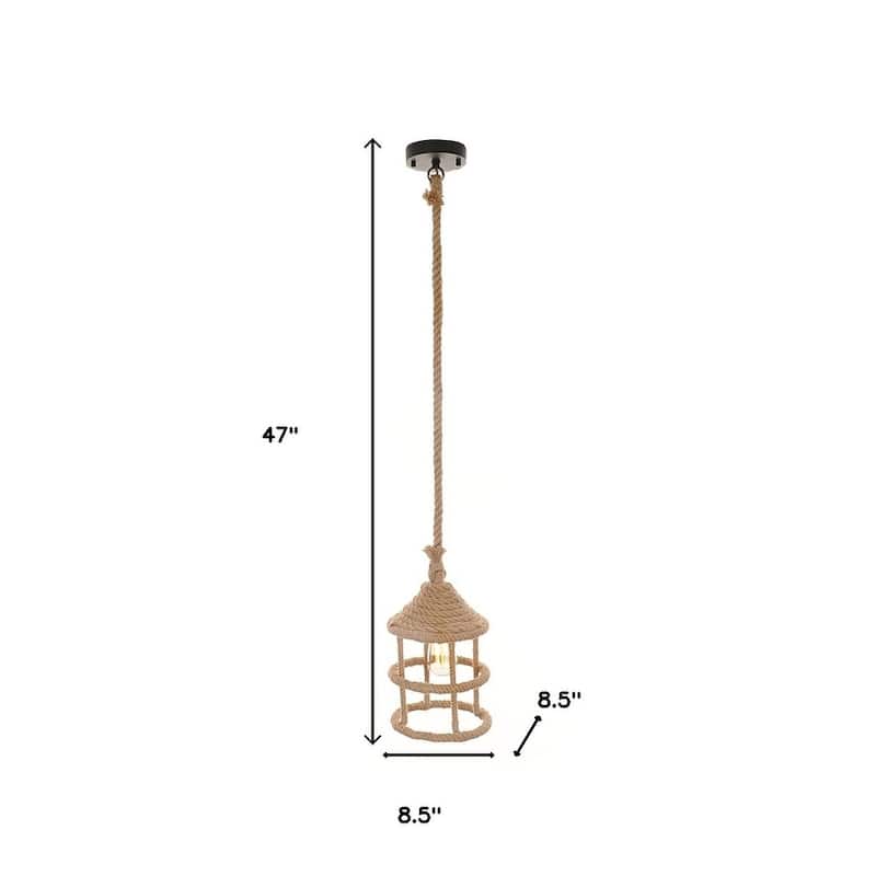 HomeRoots Beige and Black Iron and Rope Ceiling Light - 8.5' X '47' X '8.5