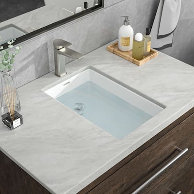 Lordear 20" Undermount Wash Basin White Ceramic Glossy Modern Bathroom Vessel Sink - 20.25 in.W x 13.75 in.L x 7.5 in.H