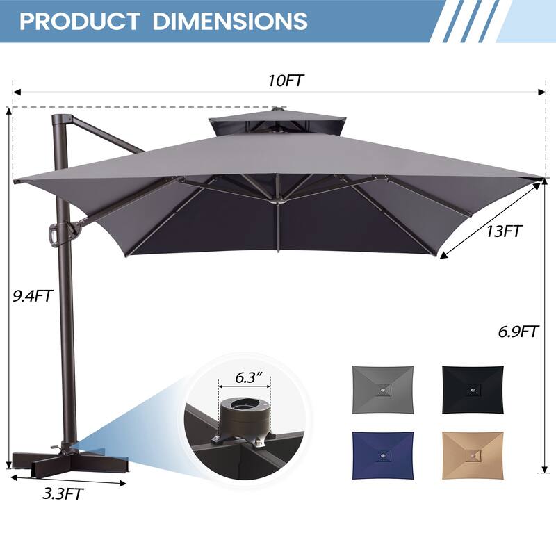 VredHom Patio Offset Umbrella 360 Degree Rotation without Base