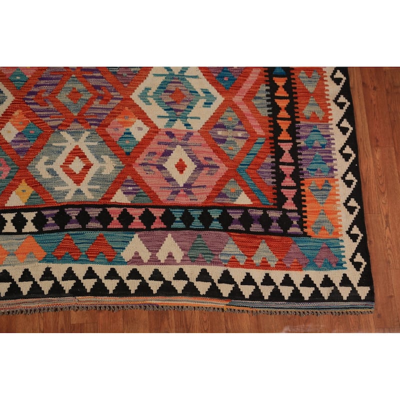 Orange Nomadic Kilim Oriental Area Rug Flatweave Wool Carpet - 8'7"x 9'6"