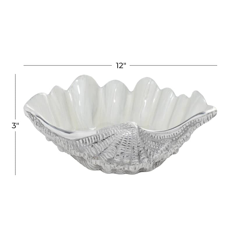 White Aluminum Metal Shell Shell Serving Bowl with Enamel Interior - 12 x 9 x 3