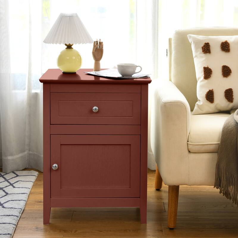 Costway 2PCS Nightstand with Drawer Accent Side End Table Storage