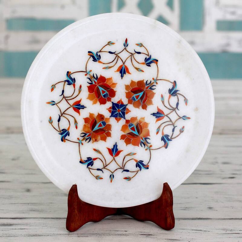 Novica Handmade Rose Mosaic Marble Inlay Plate