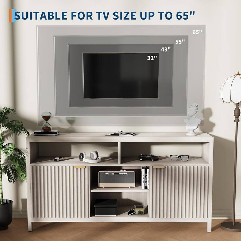 59" Modern Entertainment Center Fluted TV Stands for Living Room - N/A