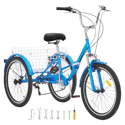 Folding 7-Speed Tricycle for Adults, 24-Inch 3-Wheel Bike with Basket & Adjustable Seat - 70.9 x 29.9 x 45.9 in