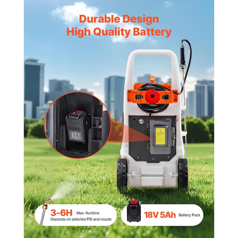 White and Orange 13.1 Gallon Electric Wheeled Sprayer with Adjustable Pressure and 30m Hose