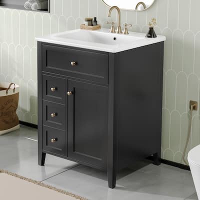 24" Bathroom Vanity with Sink Set Bathroom Storage Cabinet with 3 Drawers and Adjustable Shelves
