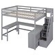 preview thumbnail 11 of 17, Full Size Loft Bed with Built-in L-Shaped Desk and Storage Shelves