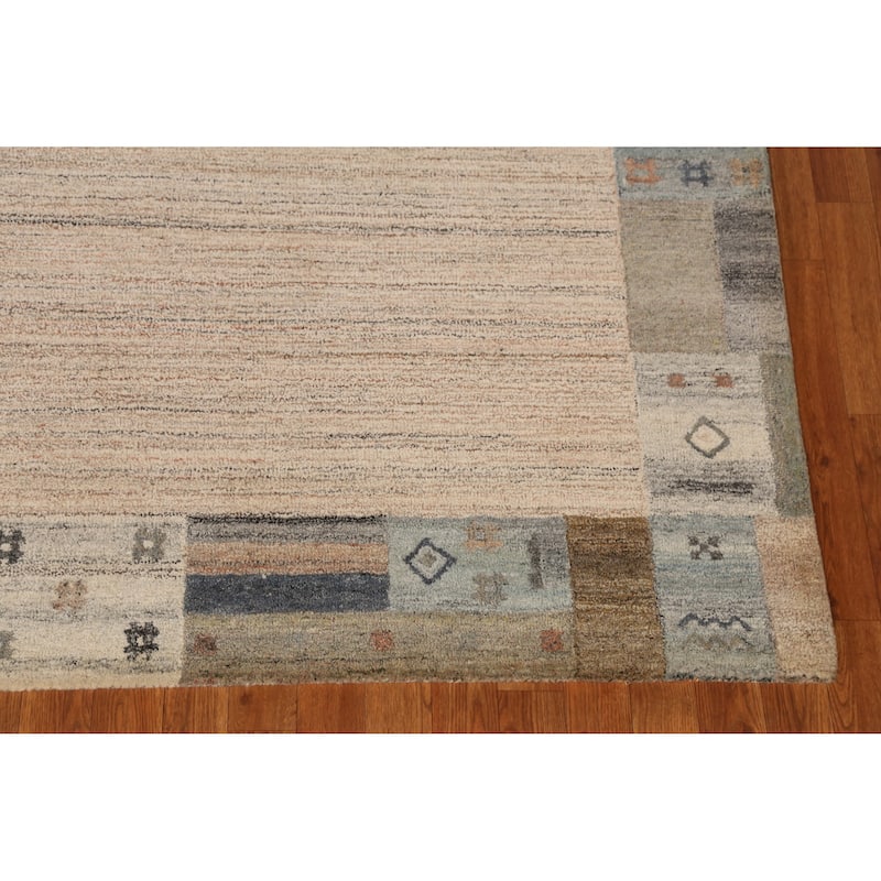 Geometric Gabbeh Indian Area Rug Handmade Beige Wool Carpet - 5'3" x 7'7"