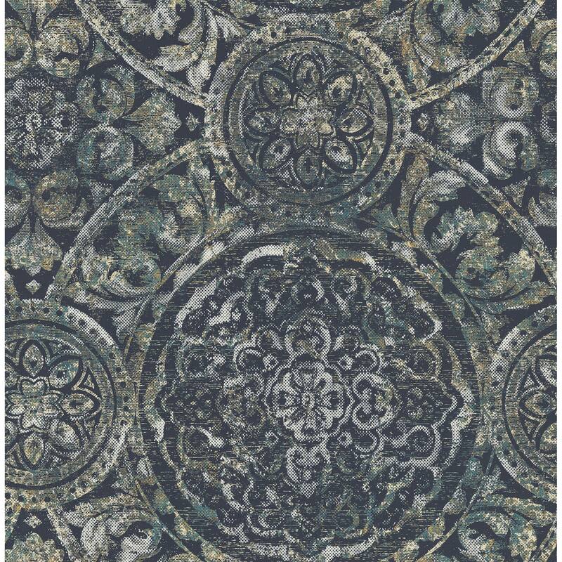 Seabrook Designs Ibiza Medallion Unpasted Wallpaper - 20.5 in. W x 33 ft. L - Midnight Blue