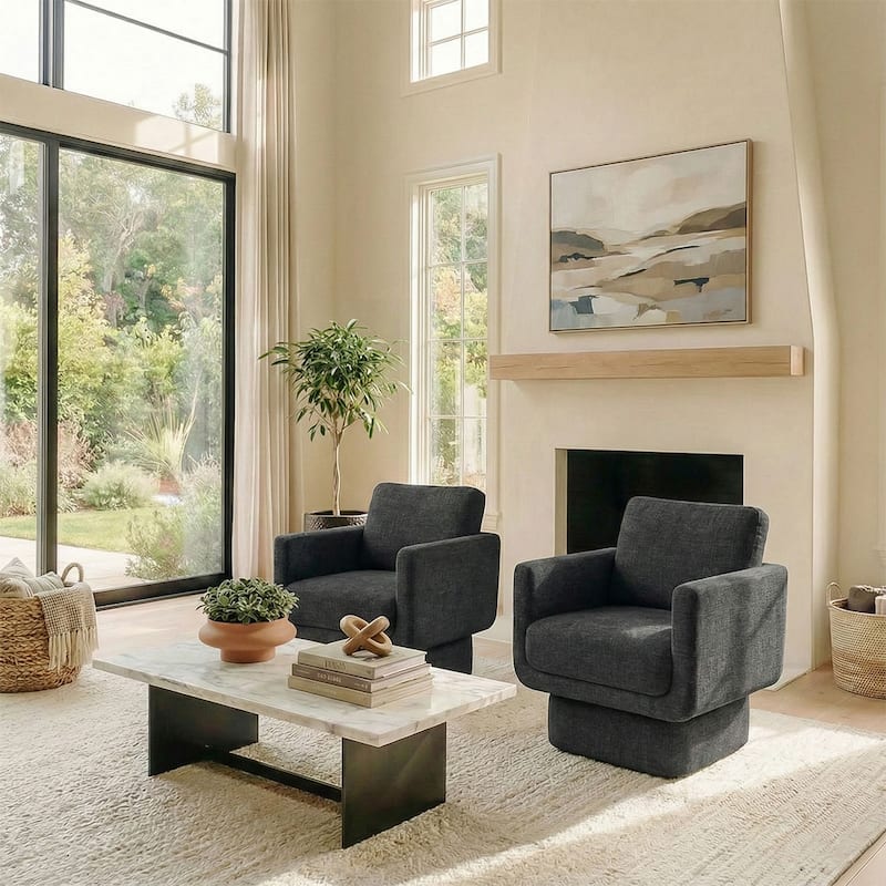 Upholstered Swivel Barrel Accent Chair(Set of 2)