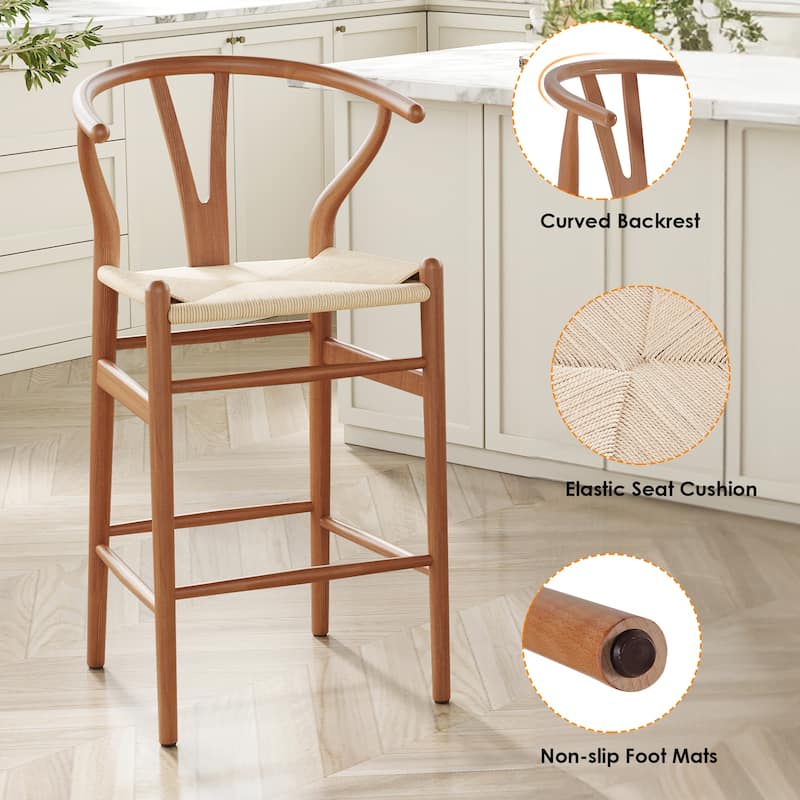 Weave Counter Height Bar Stools, Fully Assembled Rattan Bar Chairs for Kitchen Island,1pc