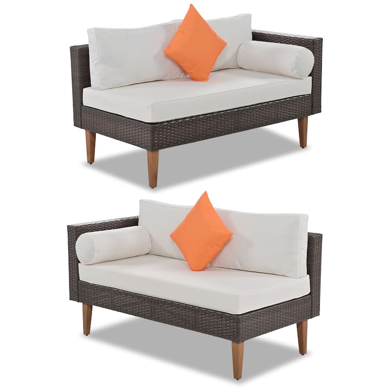 4 Pieces Outdoor Wicker Reversible Patio Sofa with Cushions,Table and Colorful Pillows