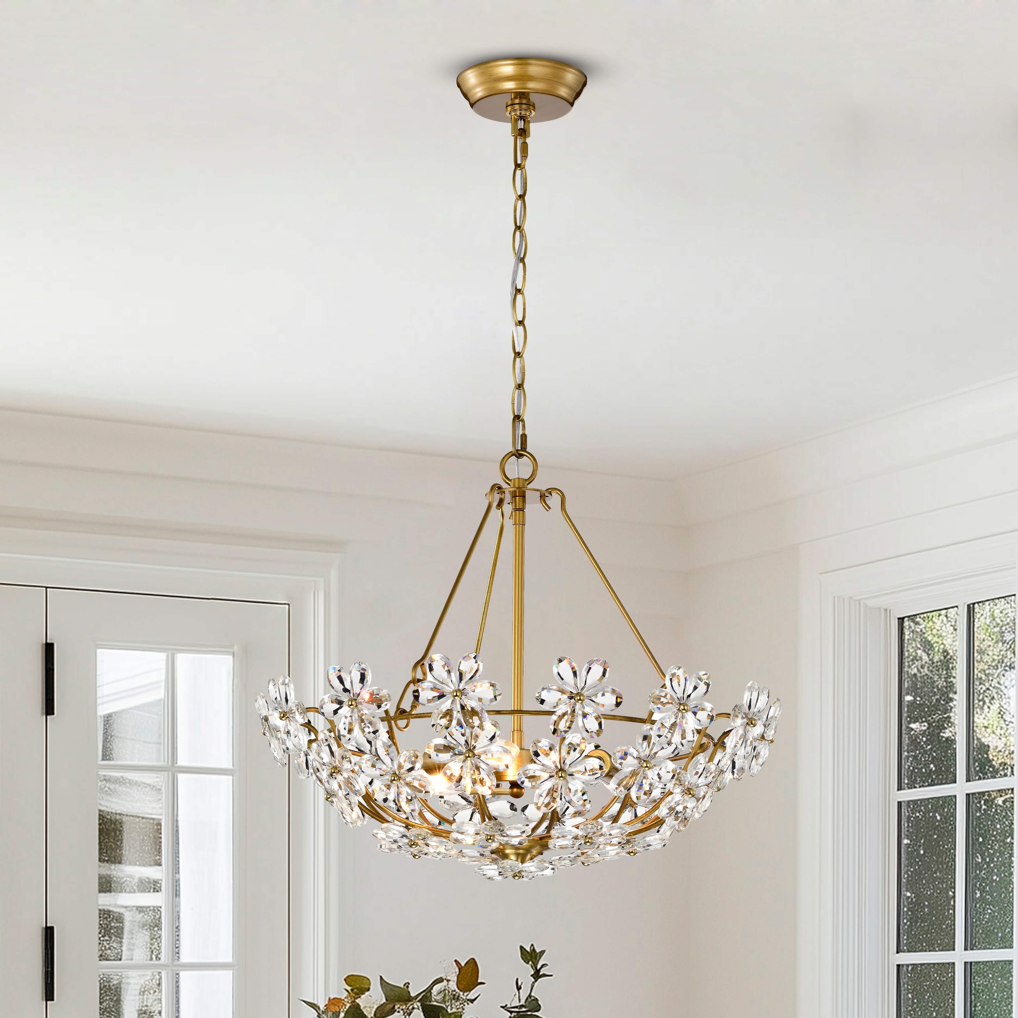 Jojospring Rosa Glam 3-Light Daisy Crystal Glass Flower Chandelier