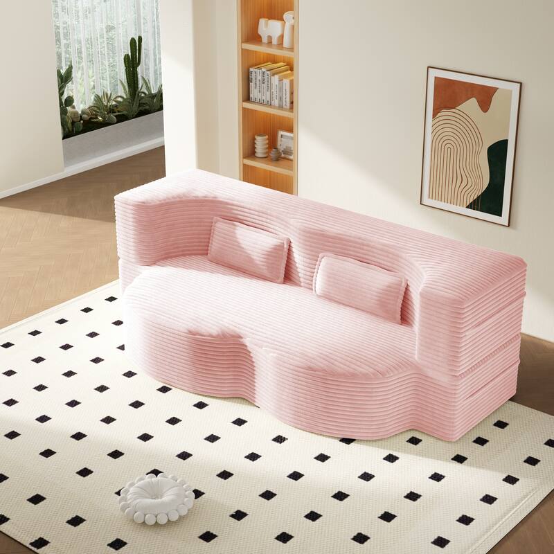 Convertible Floor Sofa with Corduroy Fabric, Twin Mattress & No Assembly