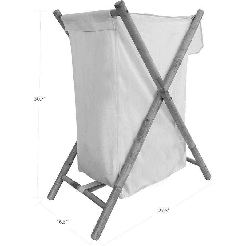 Collapsible Folding Bamboo Rattan X-Frame Laundry Hamper with Lid