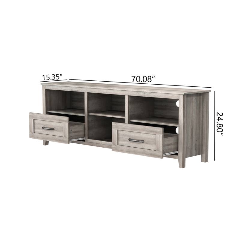 Contemporary TV Stand with 4 Open Storage Compartments and 2 Drawers, Fits 60 TVs, 70 W.