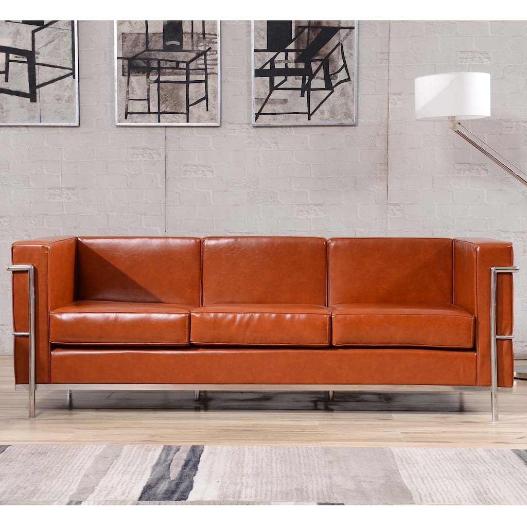 Contemporary LeatherSoft Sofa with Double Bar Encasing Frame - 79"W x 28.5"D x 27.5"H - 79"W x 28.5"D x 27.5"H