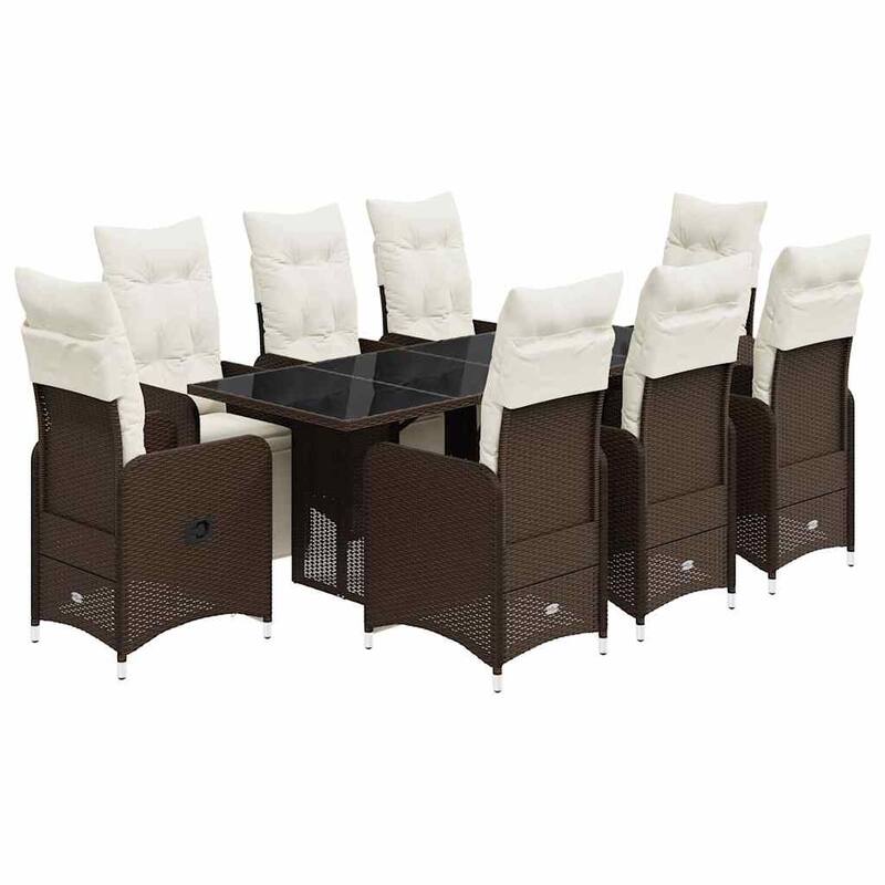 vidaXL Patio Bistro Set with Cushions Outdoor Table and Chairs Brown Poly Rattan - 59.1" x 35.4" x 29.5"