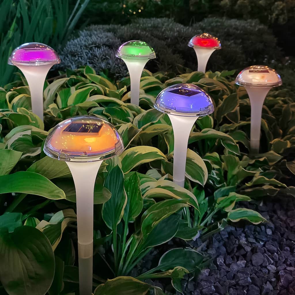 Solar Powered Integrated LED Mushroom Pathway Light Pack(Set of 6) - N/A