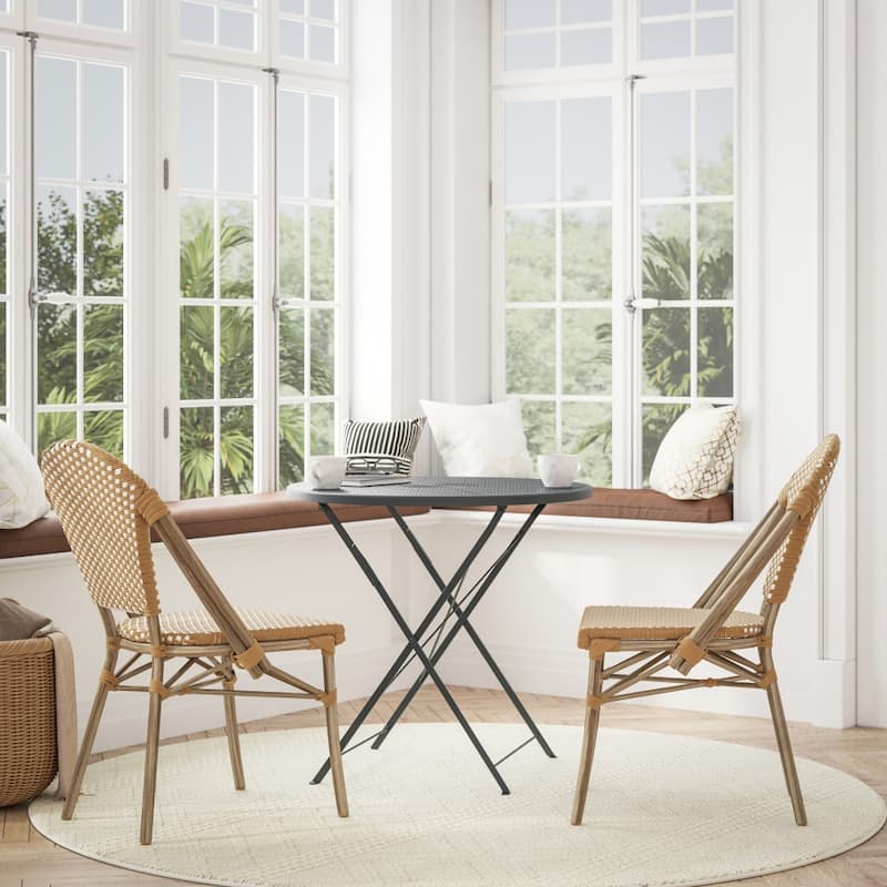 2 Pack All-Weather Commercial Paris Chairs with Bamboo Print Frame - 18.5"W x 22"D x 34.25"H