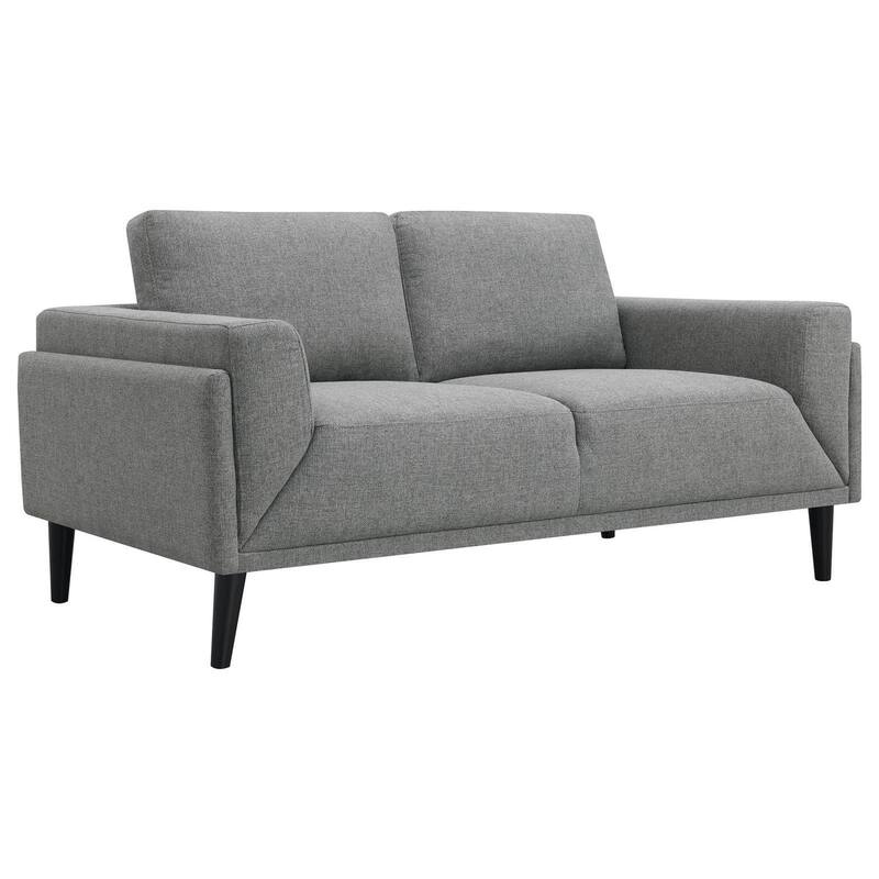Fiza 64 Inch Loveseat, Gray Polyester, Track Arms, Pocket Coil Seats