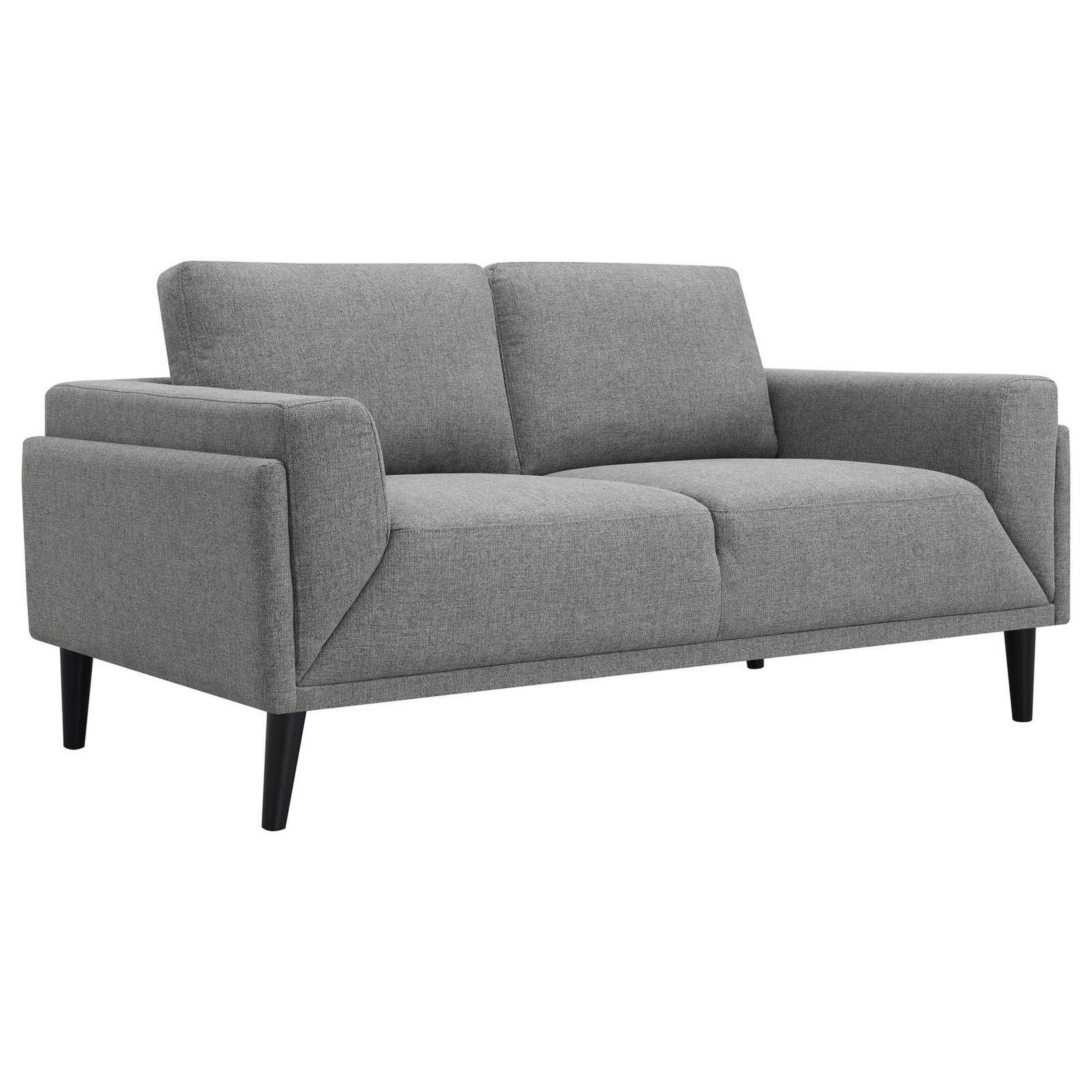 Fiza 64 Inch Loveseat, Gray Polyester, Track Arms, Pocket Coil Seats