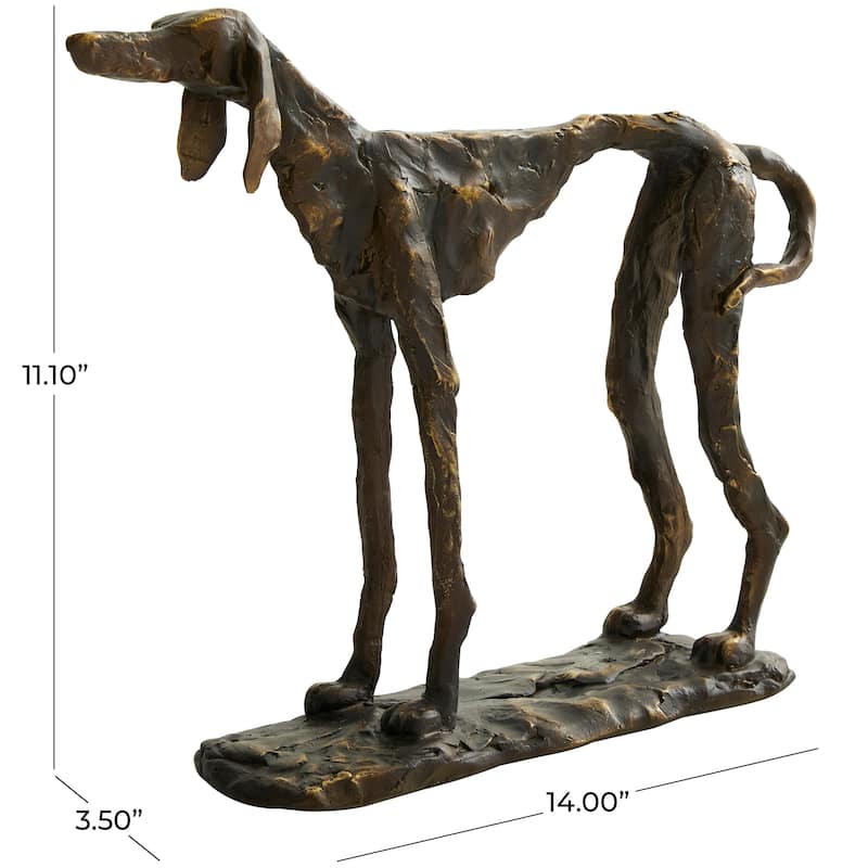 Bronze Polystone Distressed Slim Frame Dog Decorative Sculpture with Gold Accents