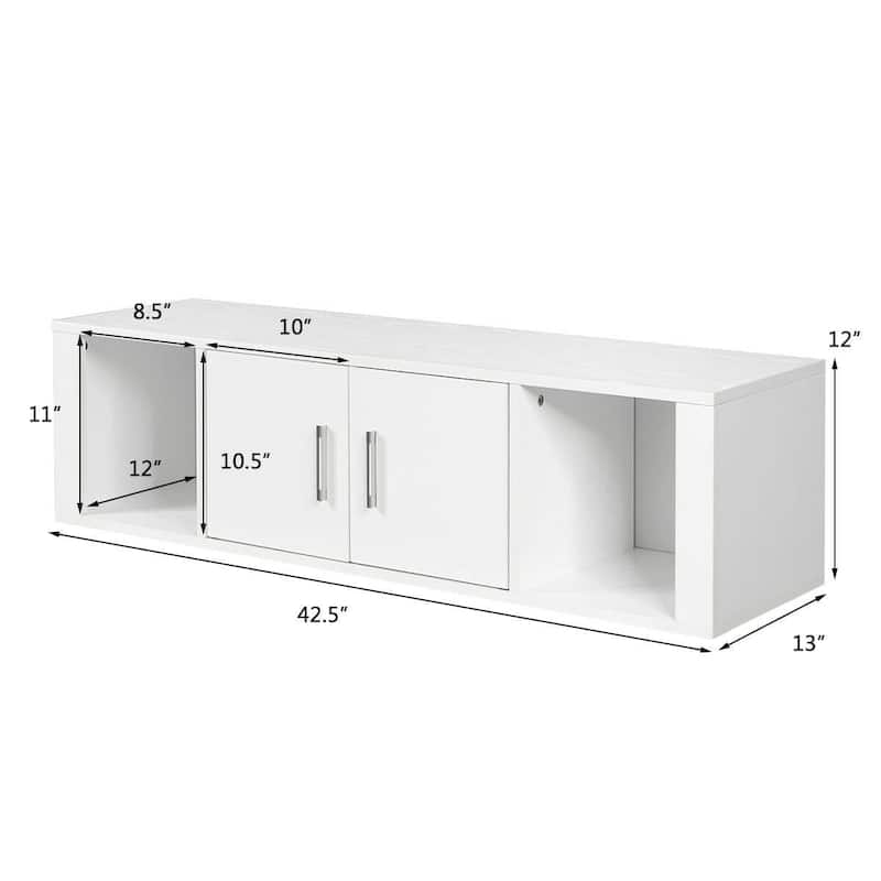 Wall Mounted Floating 2 Door Desk Hutch Storage Shelves-White - 42.5" x 13" x 12" ( L x W x H )