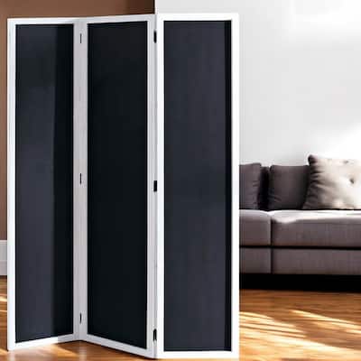 HomeRoots 67" Black and White Chalkboard Wood Folding Three Panel Screen Room Divider - 47' X '67' X '1.5
