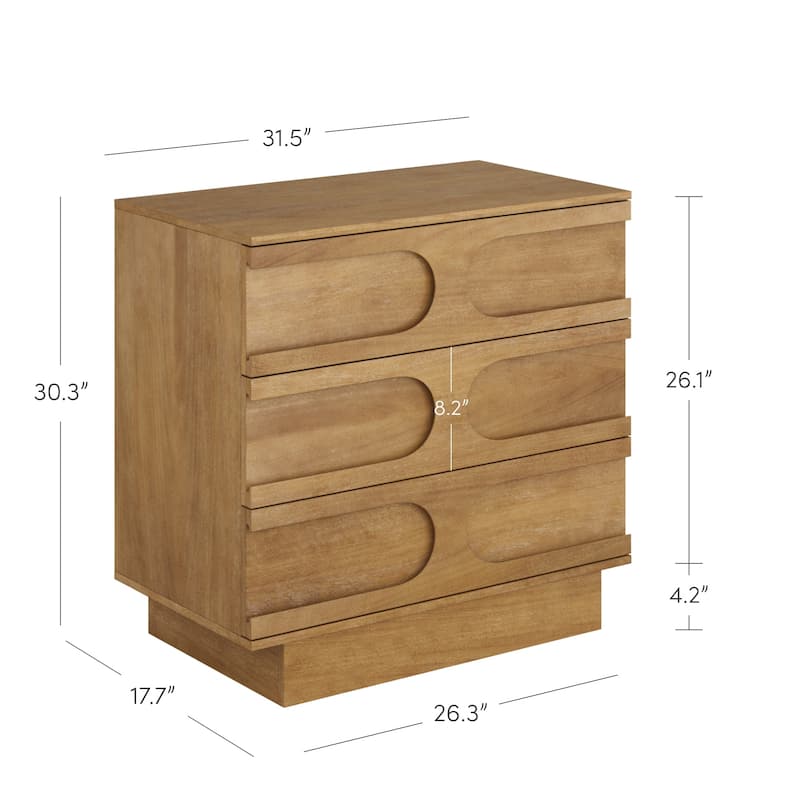 Iris 3 Drawer Dresser, Mid-Century Modern Solid Wood Dresser for Bedroom