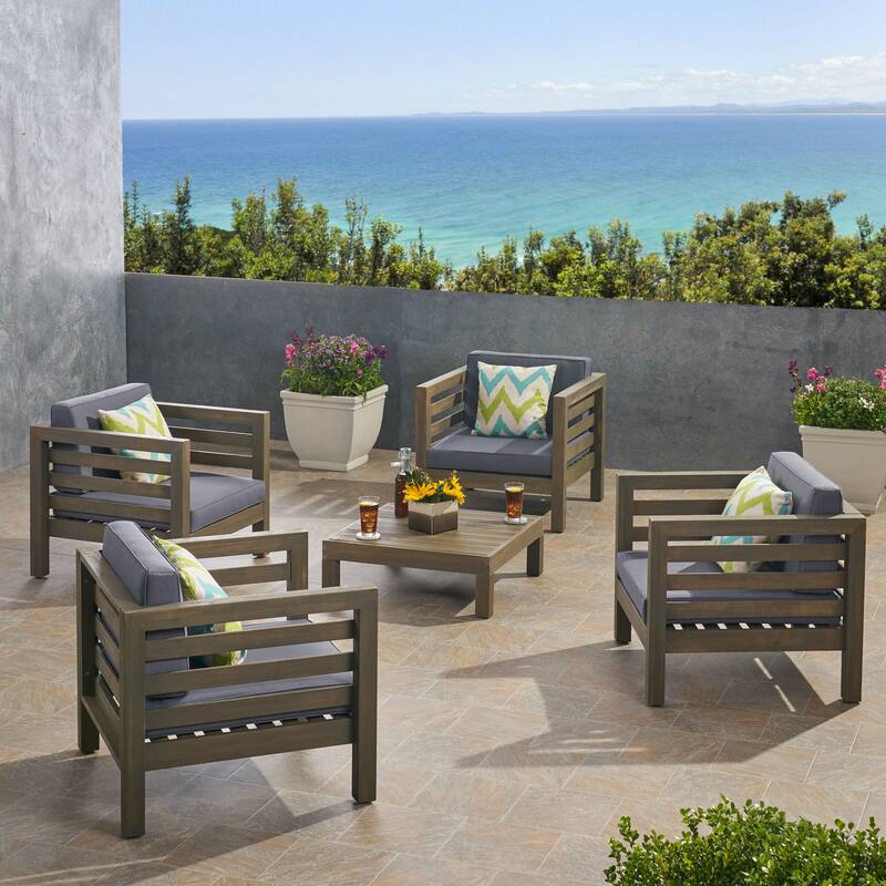 Oana Outdoor 4 Seater Acacia Wood Club Chair and Coffee Table Set by Christopher Knight Home - Gray+Dark Gray