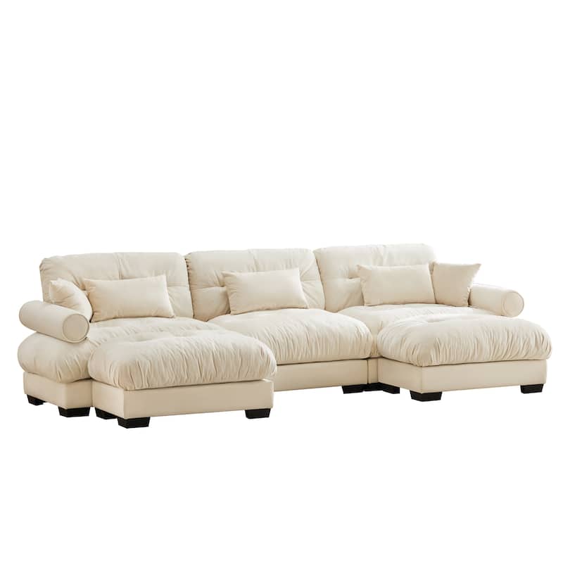 U-Shape 3 Deep Seat Modular Sofa Couch with 2 Movable Ottomans