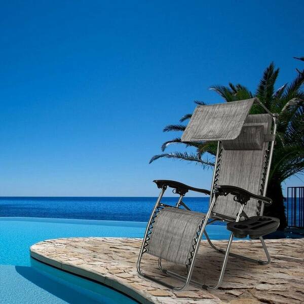 Zero Gravity Folding Patio Lounge Beach Chairs W Canopy Magazine Cup Holder Awning On Sale Overstock 28534063