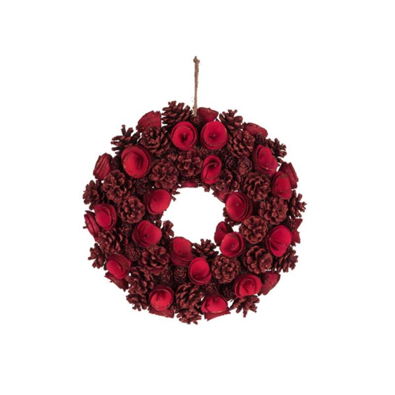 Transpac Foam 14 in. Multicolor Christmas Rosette Glitzy Wreath