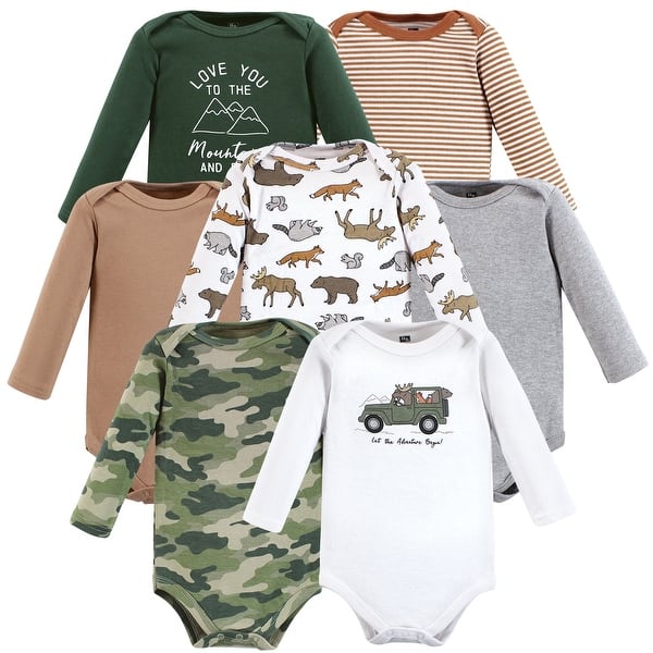 slide 1 of 1, Hudson Baby Infant Boy Cotton Long-Sleeve Bodysuits, Animal Adventure 7-Pack 0-3 Months - Animal Adventure 7-Pack