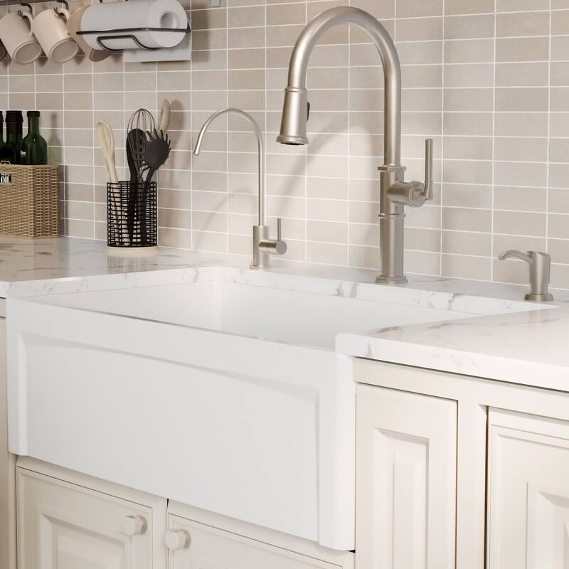 Karran FCP33SB 33" Single Bowl Panel Front Farmhouse Fireclay Kitchen Sink with Reversible Apron Front