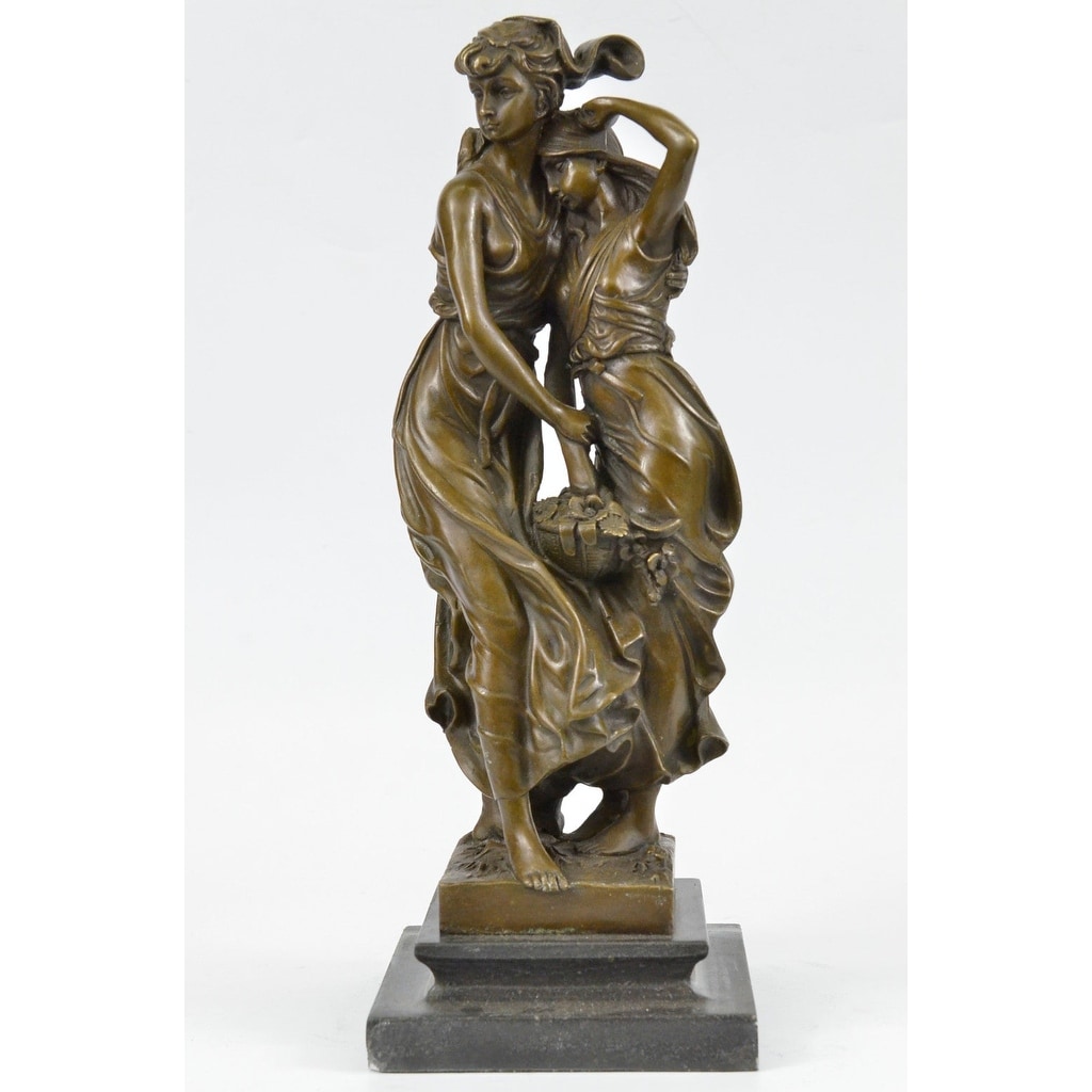 Two Sisters Bronze Metal Statue Sculpture Clic Elegant Decor On Marble Base Moreau