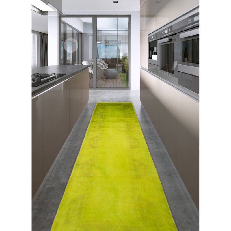 ECARPETGALLERY Hand-knotted Color Transition Lime Wool Rug - 2'9 x 9'9