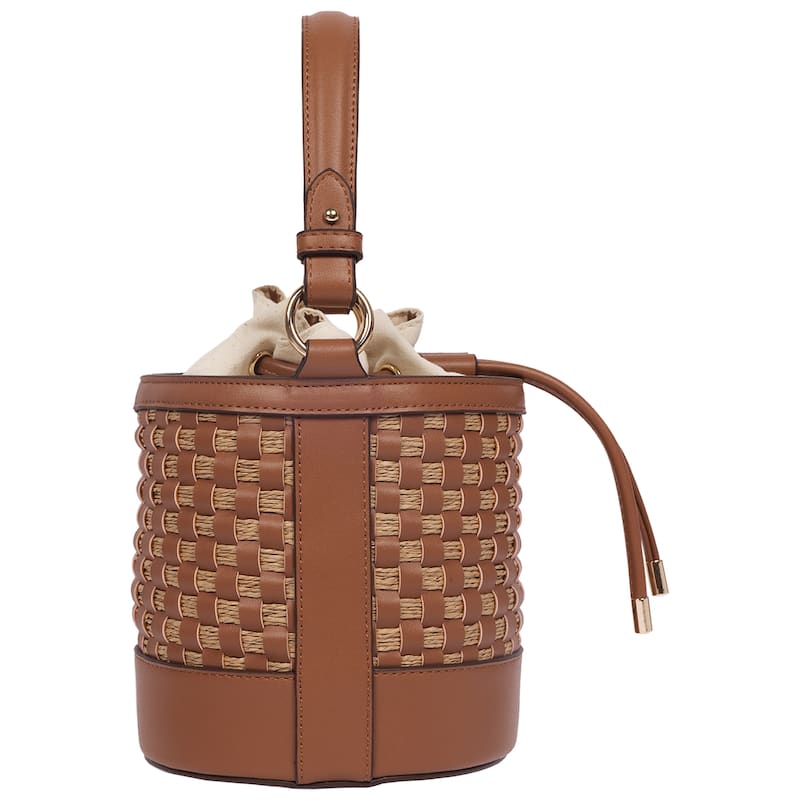 Tommy Bahama Raffia & Woven Drawstring Bucket Bag - Convertible Top Handle & Crossbody
