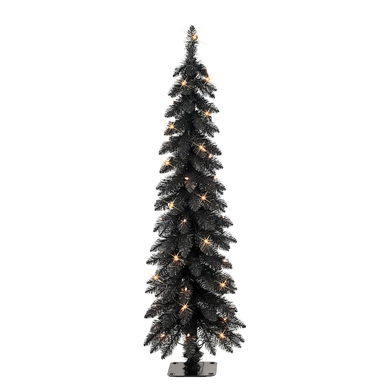 Puleo International 4 ft Pre-Lit Black Artificial Alpine Pencil Tree - Black