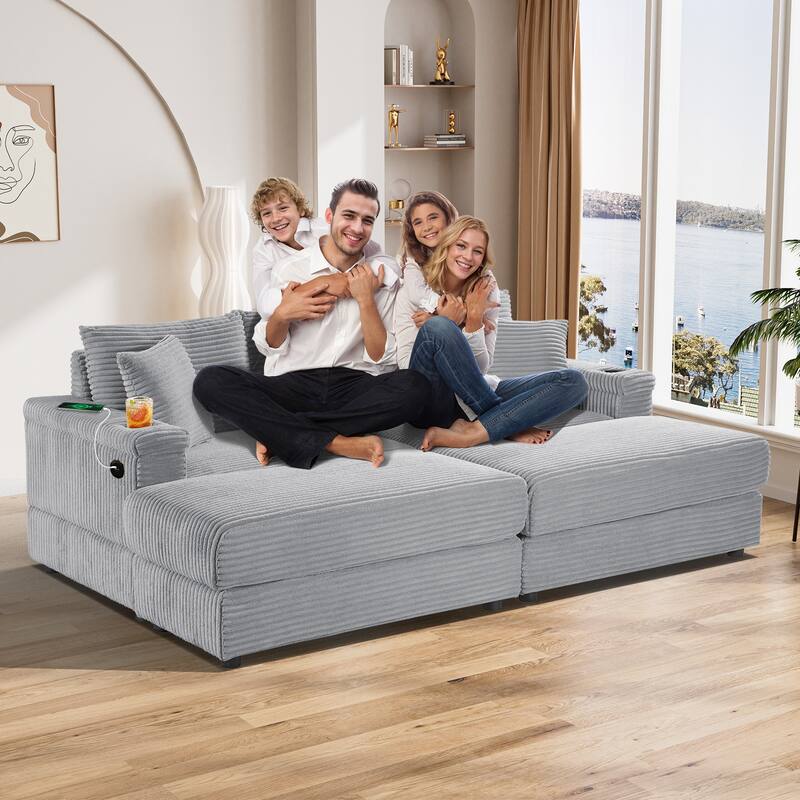 Ouyessir Upholstered Deep Seat Single Sofa with Ottoman for Living Room