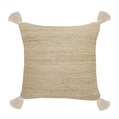 HomeRoots 20" X 20" Tan And Beige Jute Zippered Pillow