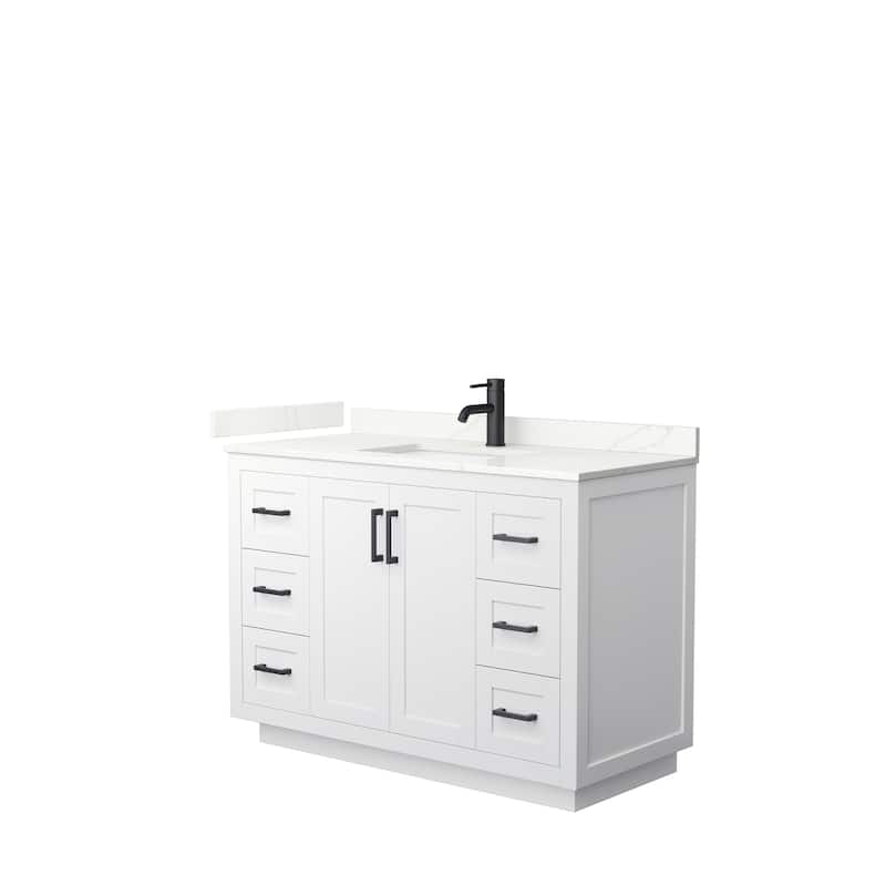 Miranda 48-inch Single Vanity, Quartz Top - White, Black Trim, Giotto Quartz Top
