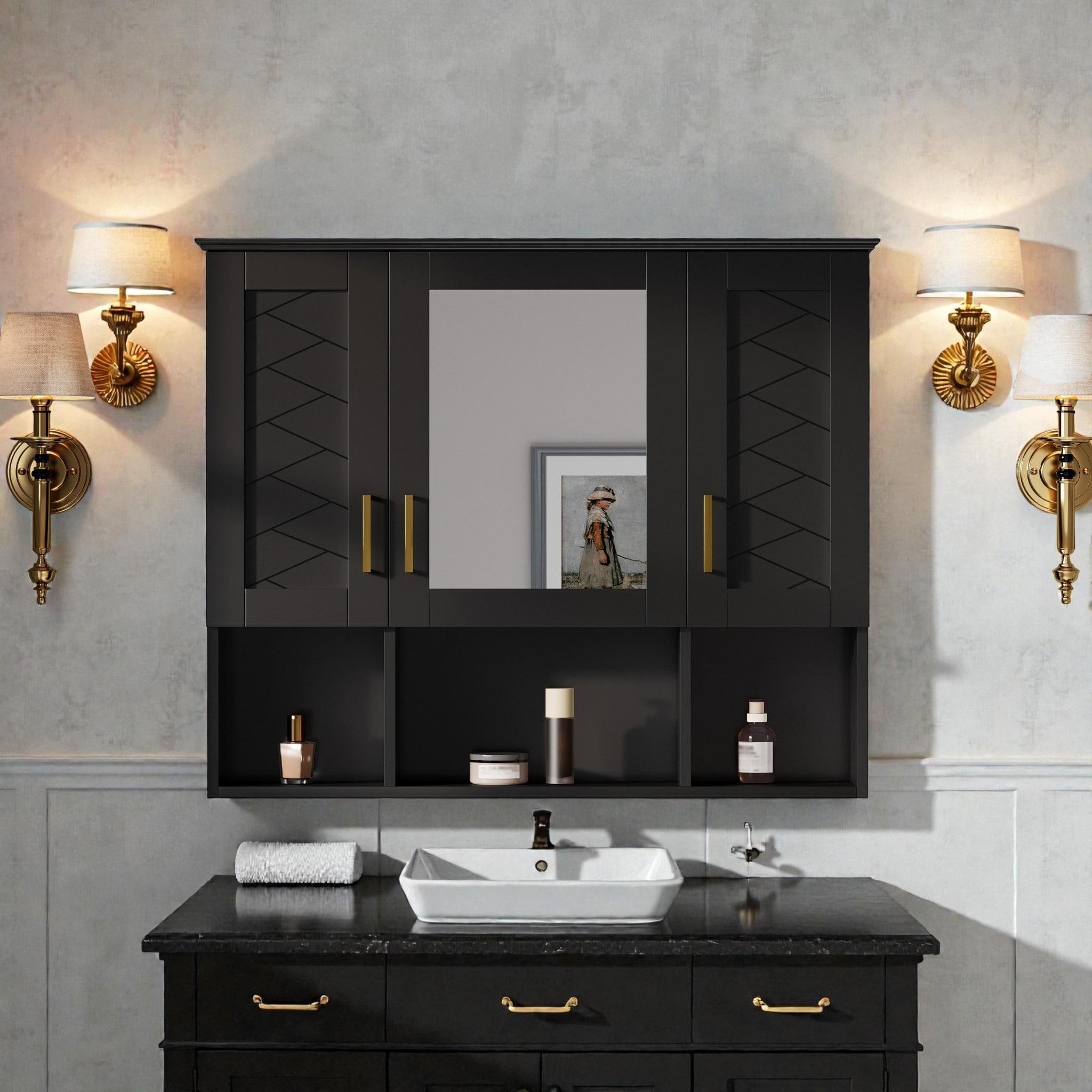 35 Inch Wall Mounted Bathroom Medicine Cabinet with Mirror, Adjustable Shelves, Soft Close Doors