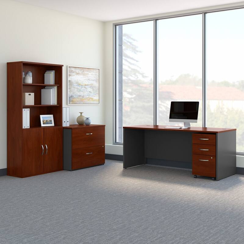 Series C 72W Office Desk with Storage Set by Bush Business Furniture - Hansen Cherry/Graphite Gray