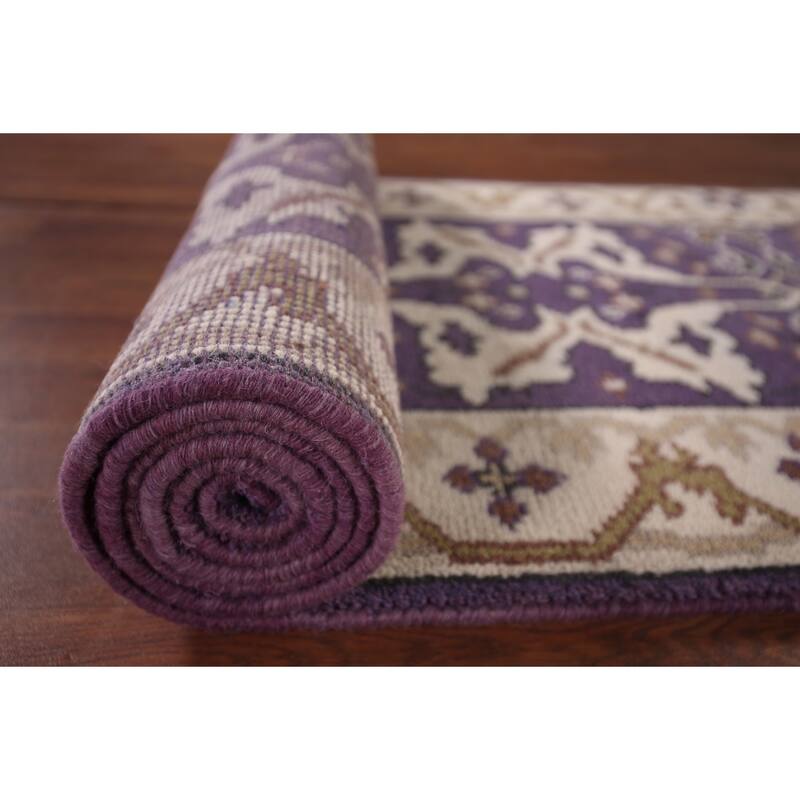Purple & Ivory Oushak Indian Runner Rug Hand-Knotted Wool Carpet - 2'6"x 9'8"